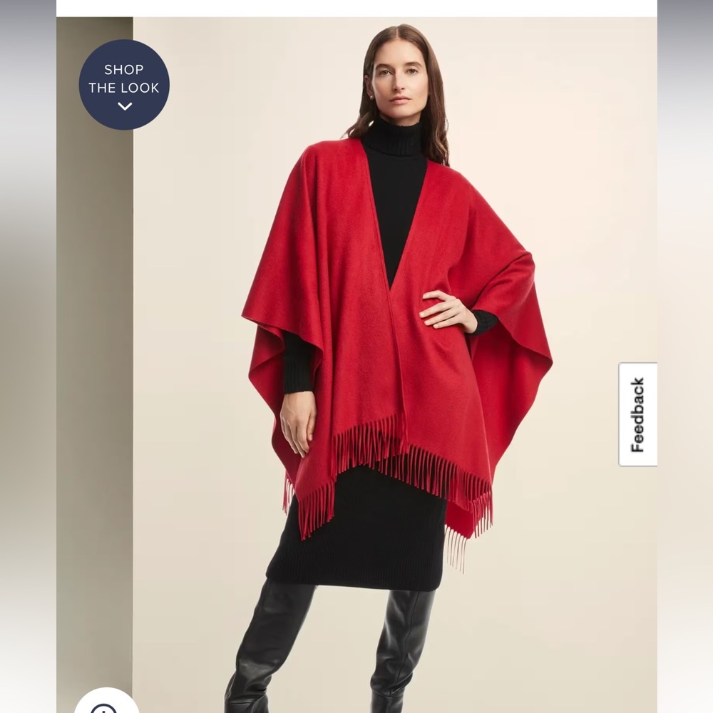 Brooks Brothers Vibrant Red 100 %Cashmere Fringe Wrap Shaw